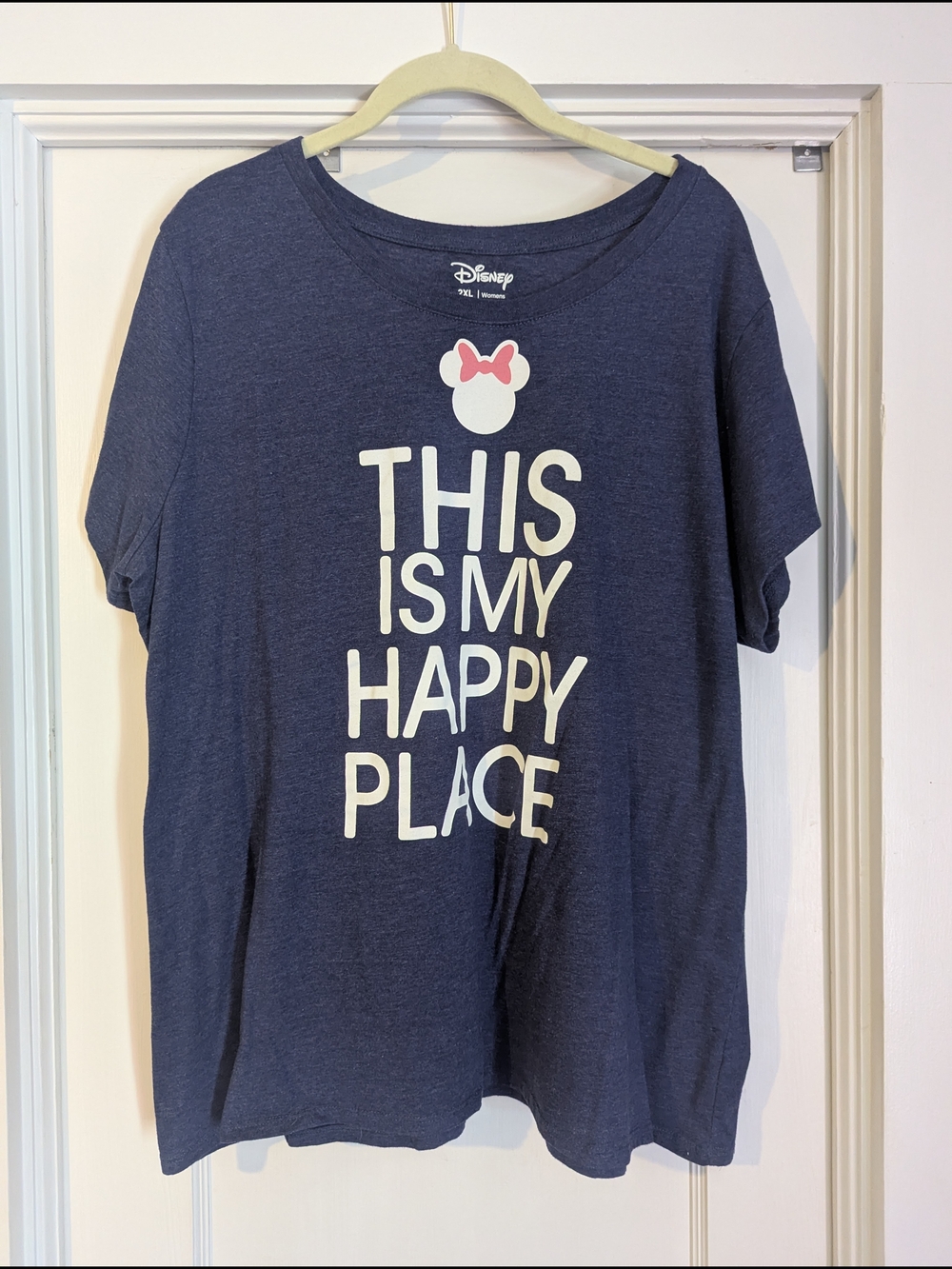Disney women's Navy and White Graphic Tee with Pink Minnie Bow